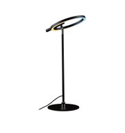 Moderne schwarze LED-Tischlampe mit rundem Leuchtring und dimmbarer Lichtfarbe für Büro und Wohnzimmer