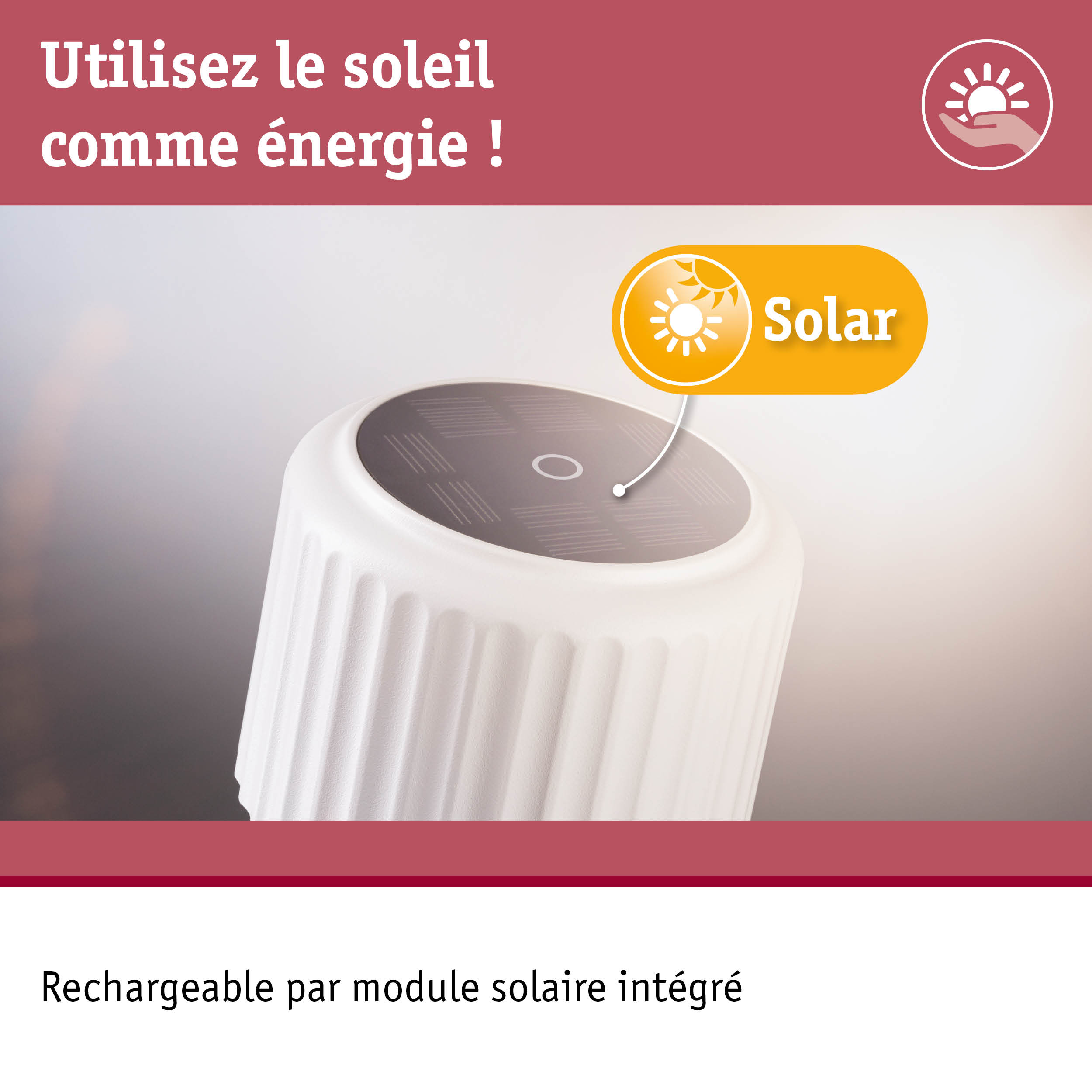Appareil blanc avec module solaire intégré pour recharge écologique à l'énergie solaire