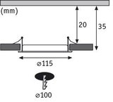 Technische Zeichnung eines Einbaustrahler-Schnitts mit Maßen 115 mm Durchmesser und 35 mm Höhe