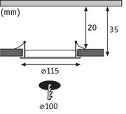 Technische Zeichnung eines Einbaustrahler-Schnitts mit Maßen 115 mm Durchmesser und 35 mm Höhe