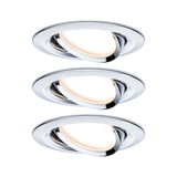Drei runde Einbaustrahler aus Chrom mit warmweißem LED-Licht für moderne Innenbeleuchtung