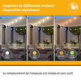 Trois éclairages extérieurs avec lumière blanc neutre, blanc chaud et lumière dorée, ampoules LED faciles à remplacer.