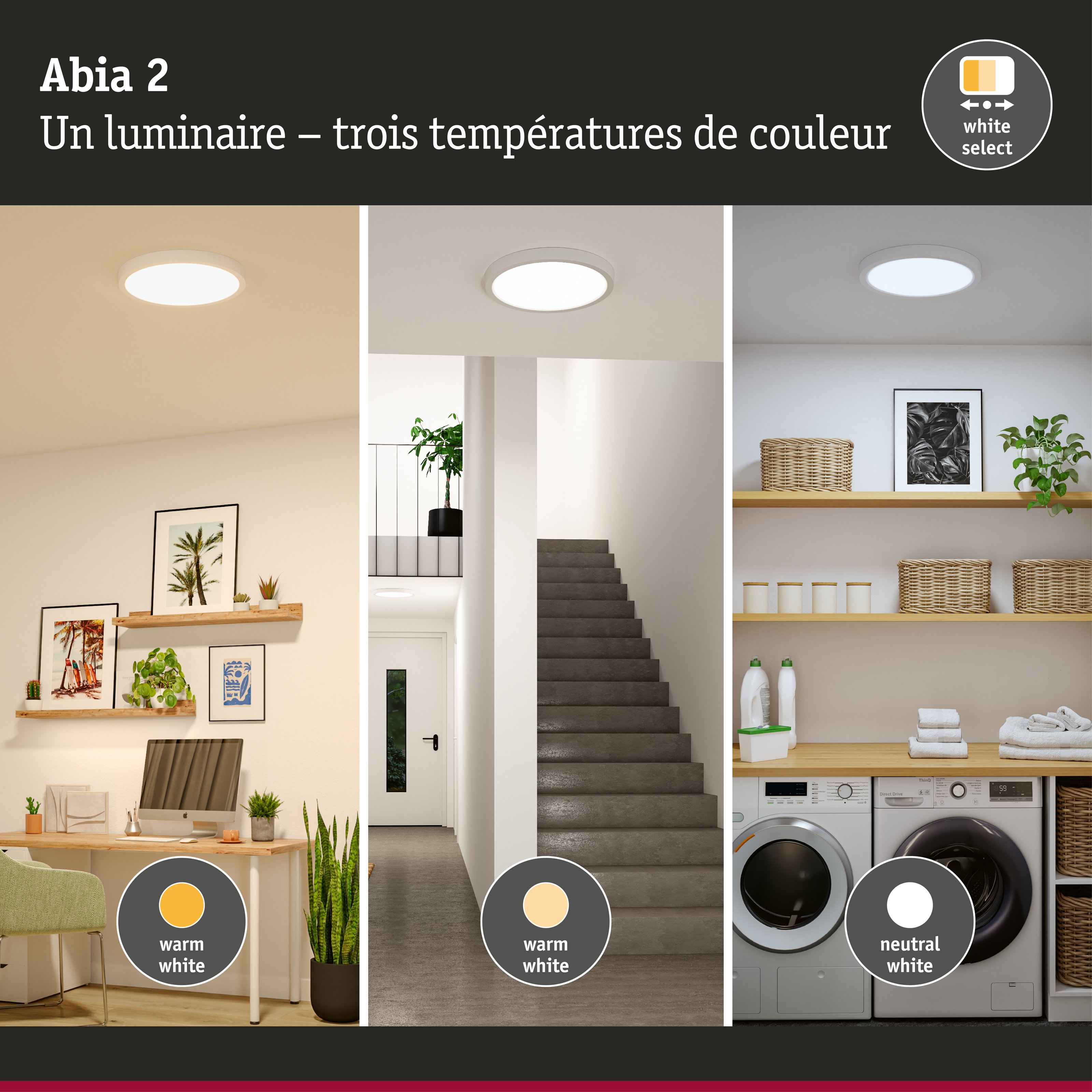 Panneau LED Abia 2 White Select Détecteur de mouvement crépusculaire (HF) rond 400mm 16W 1400lm 2700 - 4000K Blanc