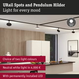 Modern black URail spotlights with neutral white 4000K LED light in stylish kitchen setting