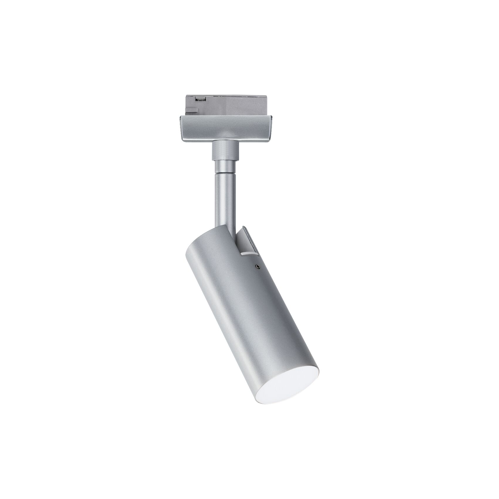 Moderner silberner LED-Spot aus Metall für Schienensysteme, ideal für Akzentbeleuchtung im Innenbereich