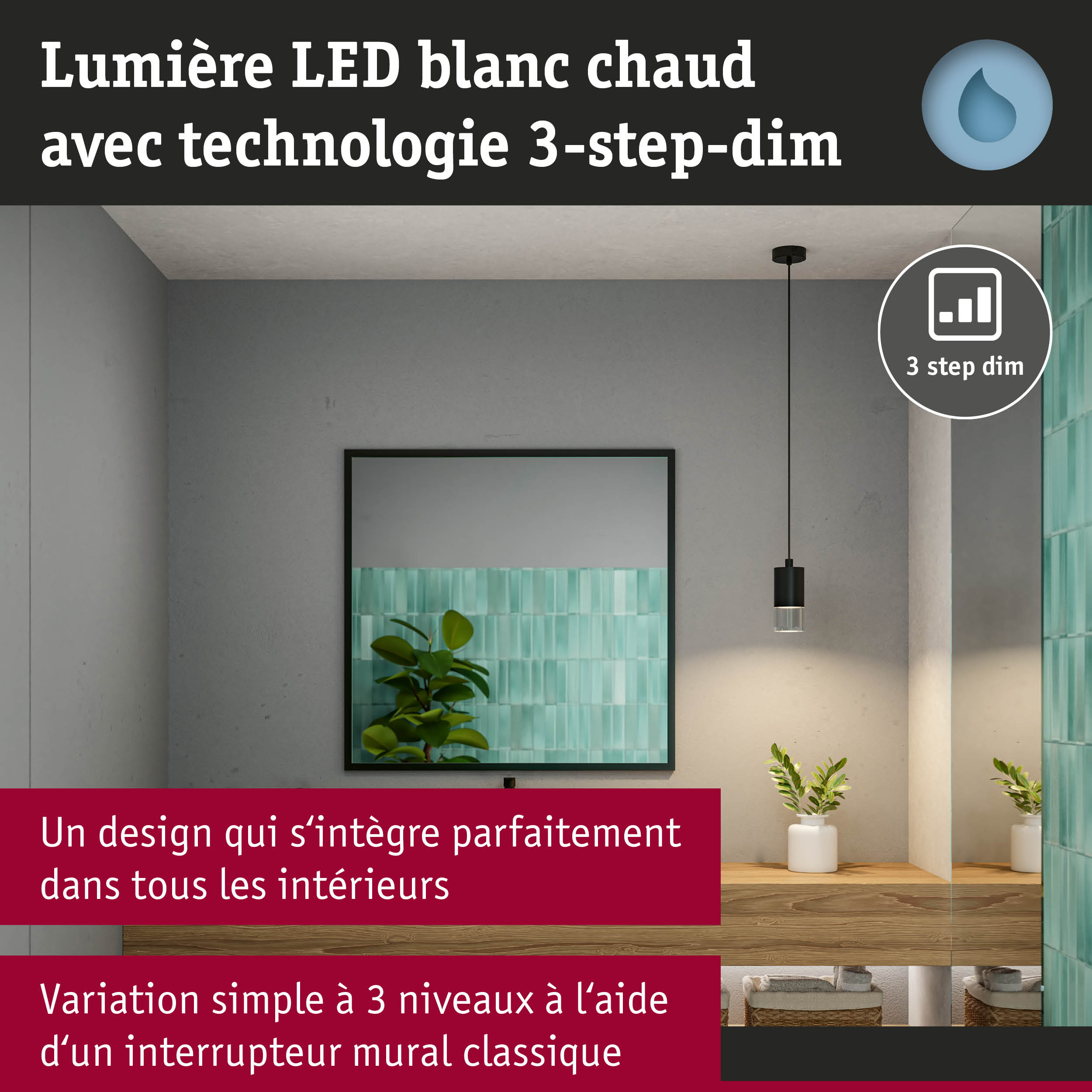 Suspension LED noire moderne avec lumière blanc chaud et technologie 3-step-dim pour intérieur élégant