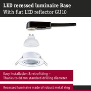 White LED recessed luminaire with sturdy metal ring and GU10 LED reflector for easy installation