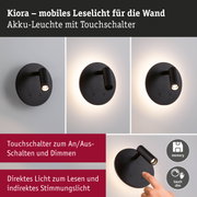 Kiora mobiles Leselicht in Schwarz mit Akku und Touchschalter für direktes und indirektes Licht