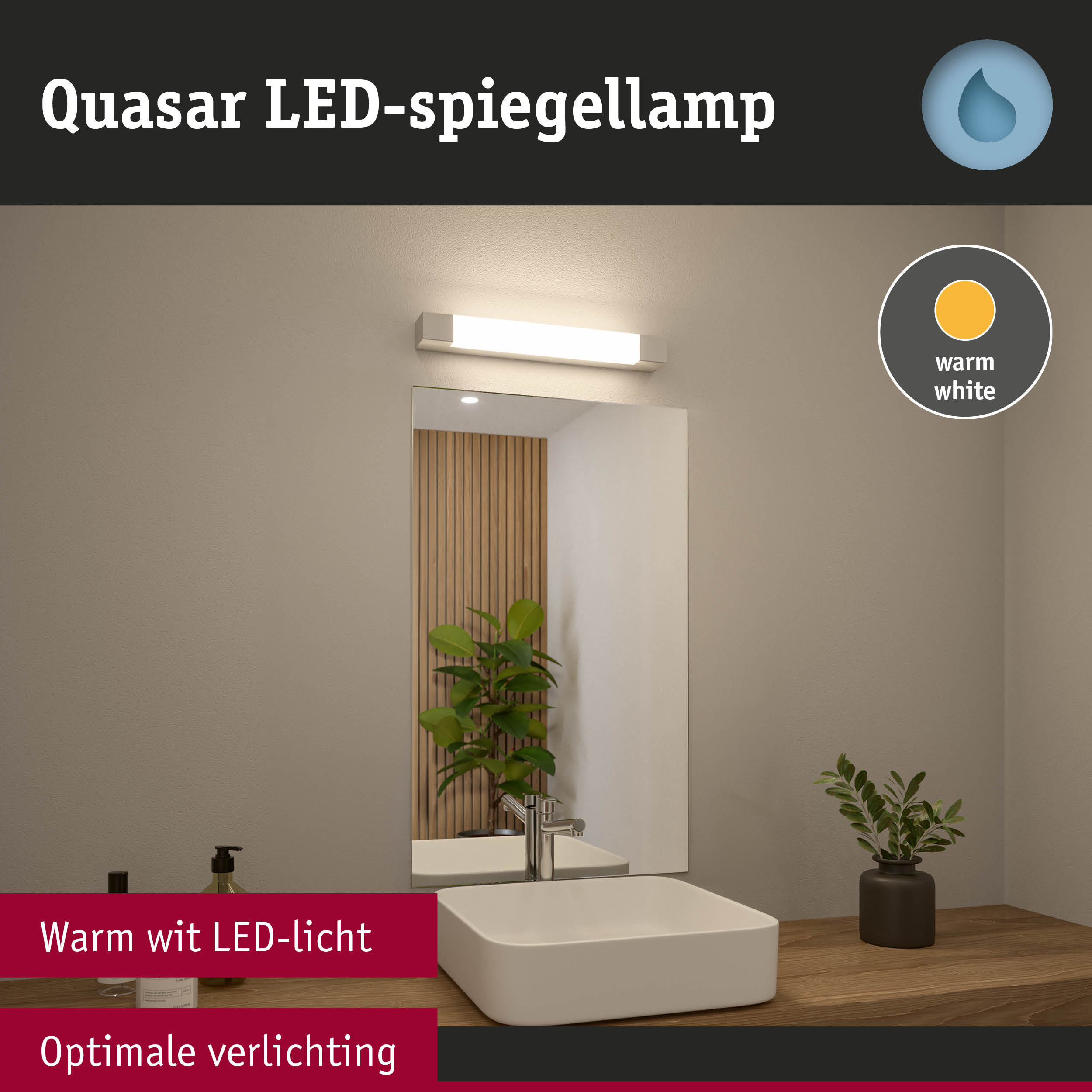 Quasar witte LED-spiegellamp met warm wit licht voor optimale badkamerverlichting