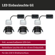LED Einbauleuchte Gil in Schwarz und Weiß mit austauschbarem LED-Coin und 45 mm Einbautiefe