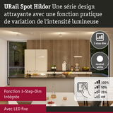 Cuisine moderne avec spots URail Hildor LED blanc neutre et fonction de variation d’intensité en 3 étapes