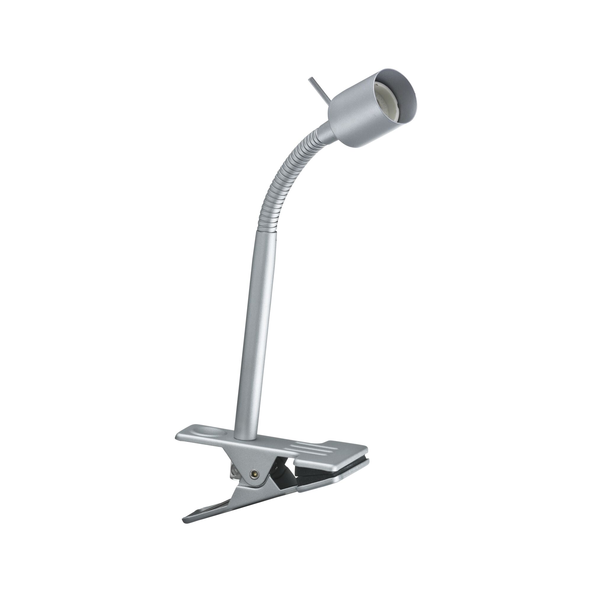 Klemmspot Finja Chrom matt 230V GU10 Silberne Klemmlampe aus Metall mit flexiblem Hals für gezielte LED-Beleuchtung am Arbeitsplatz
