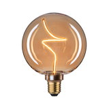 Round LED bulb with amber glass and decorative filament for atmospheric lighting and energy saving