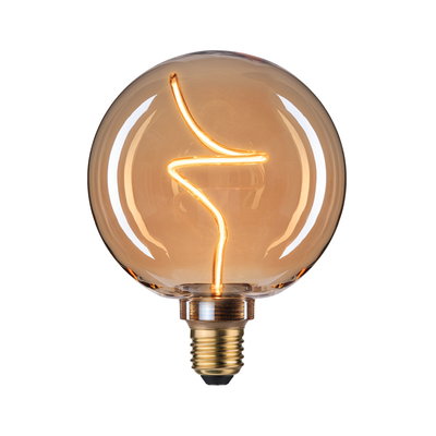 Ronde LED-lamp met amberkleurig glas en decoratieve gloeidraad voor sfeerverlichting en energiebesparing