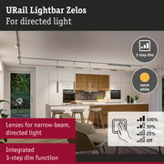 URail Lightbar Zelos white ceiling light with narrow beam lenses and integrated 3-step dim function