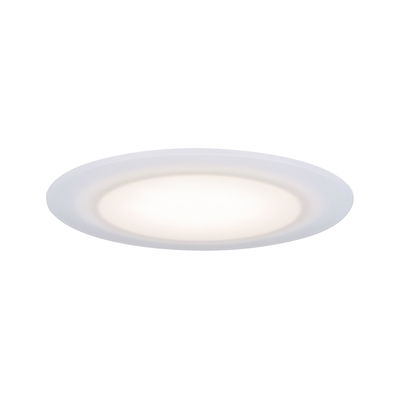 Round white plastic LED ceiling light with warm white illumination for modern room lighting