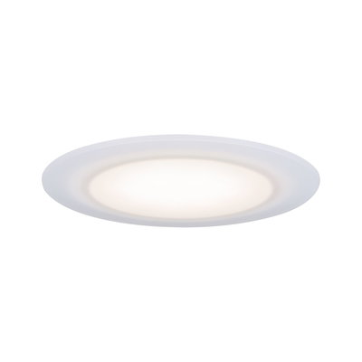 Round white plastic LED ceiling light with warm white illumination for modern room lighting