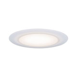 Round white plastic LED ceiling light with warm white illumination for modern room lighting