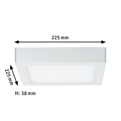 Quadratische weiße LED-Deckenleuchte aus Kunststoff mit 225 mm Kantenlänge und 38 mm Höhe