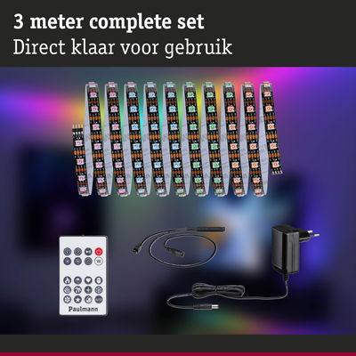 3 meter complete LED-strip set met afstandsbediening en adapter voor RGB-verlichting