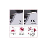 Black LED outdoor light with motion sensor, 120° detection angle, 3m range, 6-8h charging time
