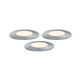 Trois spots encastrés LED ronds en aluminium brossé avec lumière blanc chaud pour éclairage moderne