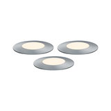 Trois spots encastrés LED ronds en aluminium brossé avec lumière blanc chaud pour éclairage moderne