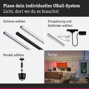 Modulares URail-Schienensystem in Schwarz und Weiß mit Pendelleuchte und Anschlusskomponenten für flexible Lichtplanung