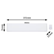 White LED wall light measuring 372 mm wide and 74 mm high, modern indoor lighting fixture