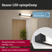 Quasar LED-spiegellamp in zwart metaal met wit licht, ideaal voor moderne badkamerverlichting