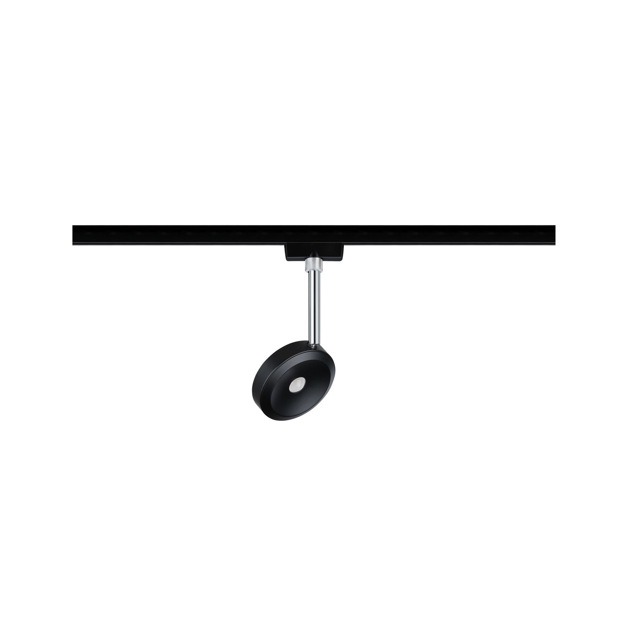 Black LED spotlight with adjustable head and silver rod for modern indoor lighting
