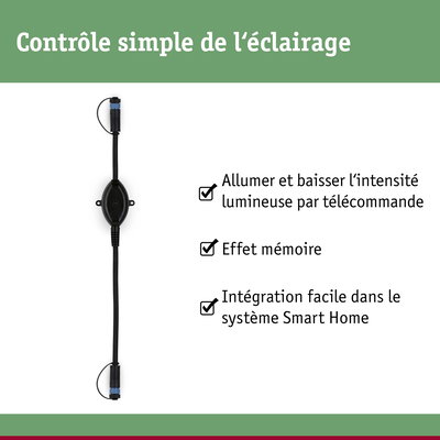 Câble noir avec interrupteur intégré pour contrôle simple de l’éclairage et intégration Smart Home