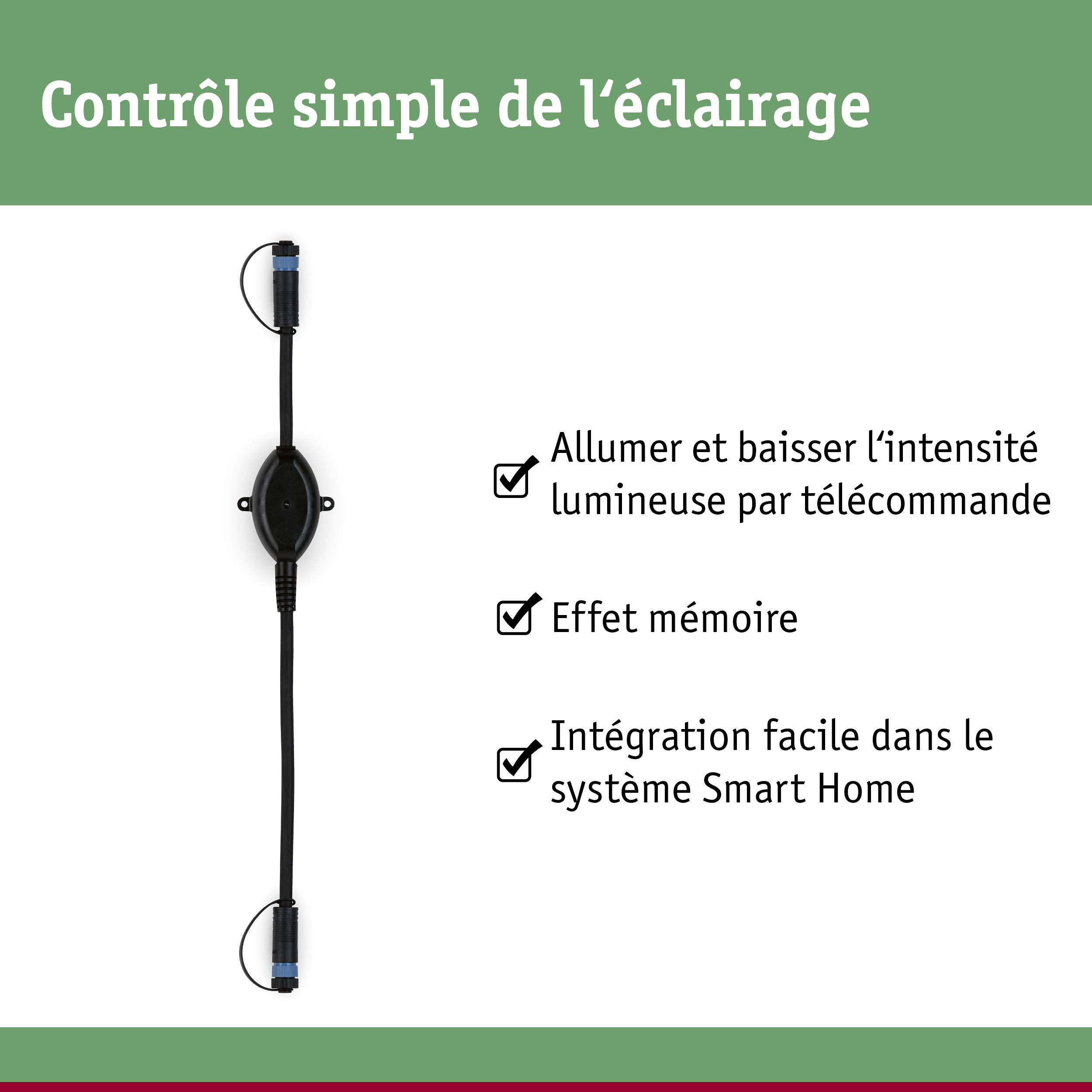 Adaptateur de contrôle d'éclairage noir avec câble pour réglage simple de la lumière par télécommande