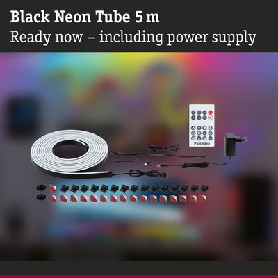 Black 5 m neon tube with remote and power supply, LED light strip for room decoration