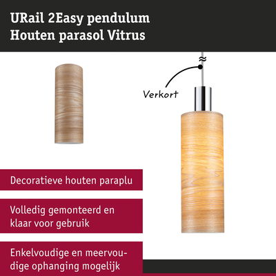 URail 2Easy pendel met decoratieve houten kap in lichte houtkleur voor railsystemen