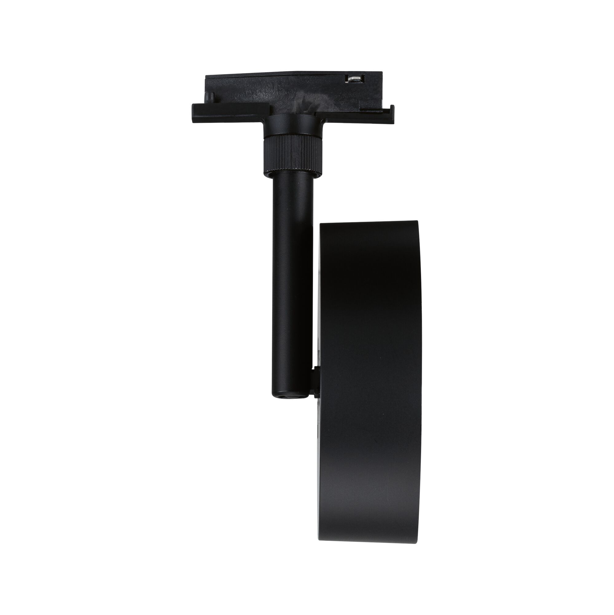 Black round metal LED track spotlight for modern lighting systems
