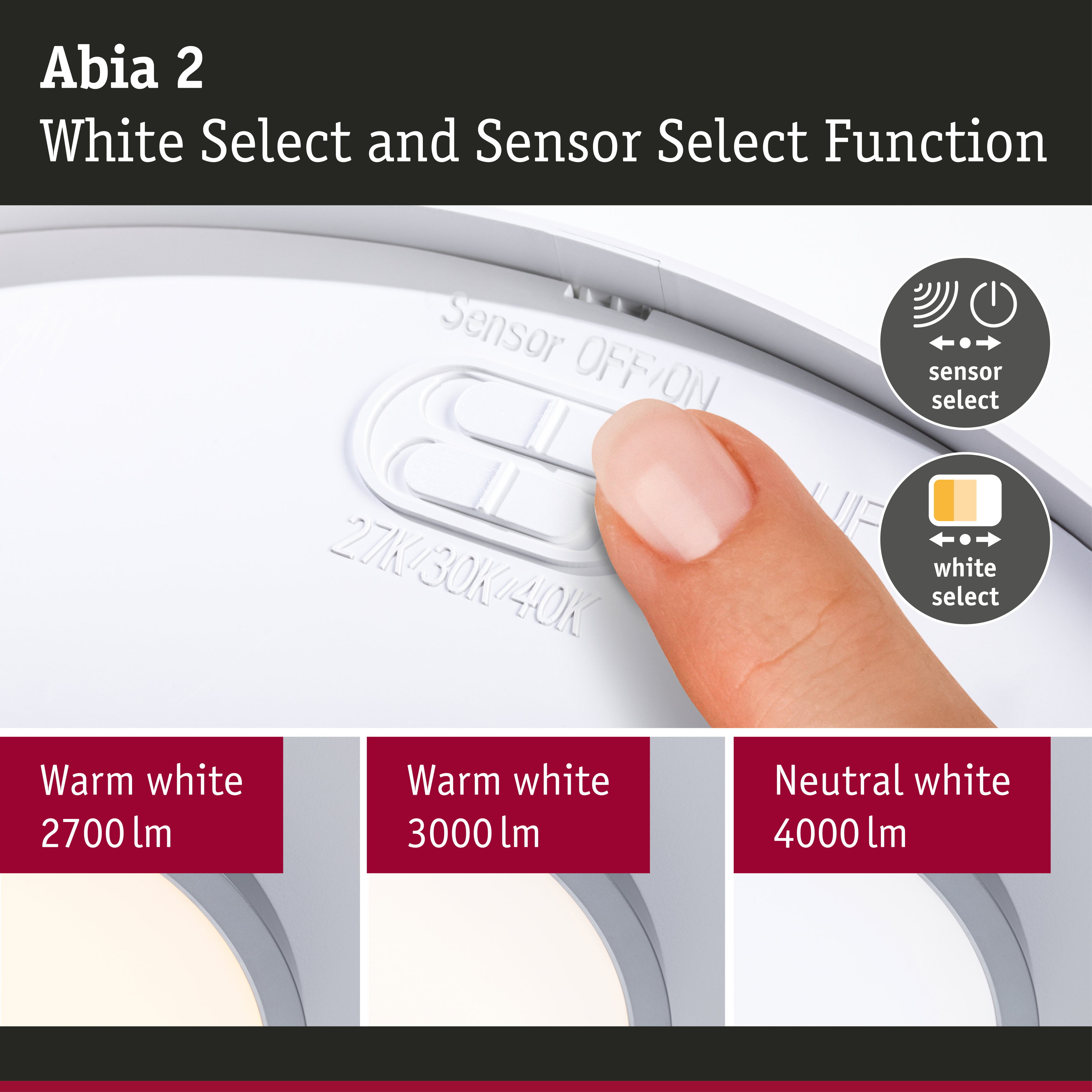 LED Panel Abia 2 White Select Twilight-controlled motion detector (HF) round 400mm 16W 1400lm 2700 - 4000K Chrome matt
