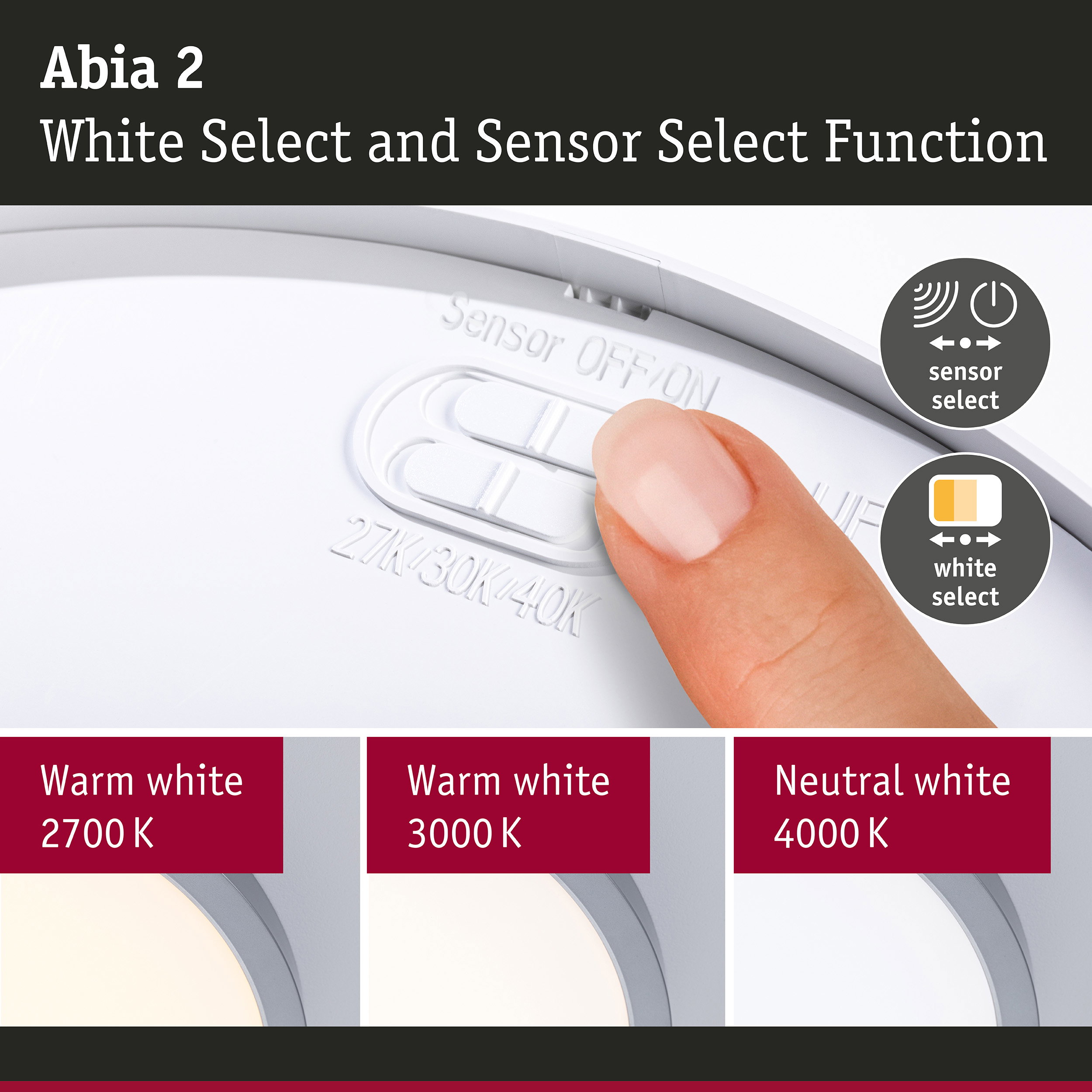 LED Panel Abia 2 White Select Twilight-controlled motion detector (HF) round 400mm 16W 1400lm White Select Chrome matt