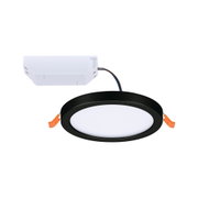 Round LED recessed panel with black frame and white diffuser, energy-saving ceiling light