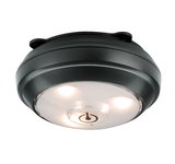 Rund LED-loftlampe i sort plastik med indbygget tænd/sluk-knap og varmt hvidt lys