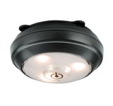 Plafonnier LED rond en plastique noir avec bouton marche/arrêt intégré et lumière blanc chaud