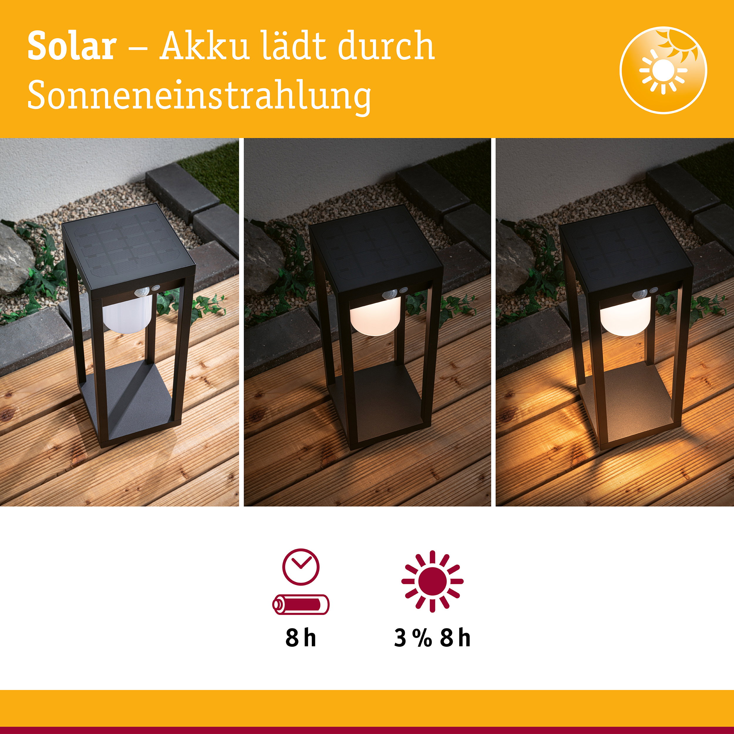 Solar LED Lichtobjekt Solar Marisol Bewegungsmelder IP44 3000K 350lm Schwarz