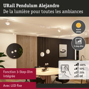 Suspension URail Pendulum Alejandro blanche avec LED fixe et fonction 3-Step-Dim intégrée, lumière blanc chaud
