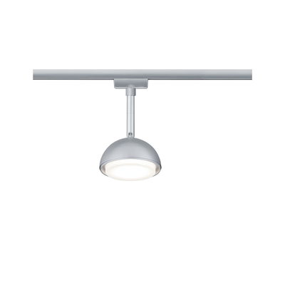 Silver LED track light with half-round metal head for modern indoor lighting solutions