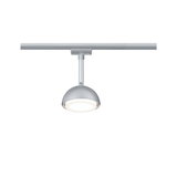 Silver LED track light with half-round metal head for modern indoor lighting solutions