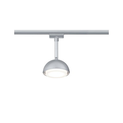 Silver LED track light with half-round metal head for modern indoor lighting solutions