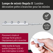 Lampe de miroir Regula II en chrome avec quatre douilles et câble textile blanc avec interrupteur