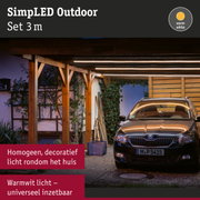 3 m warmwit LED buitenverlichtingsset met gelijkmatig licht onder houten dak boven auto