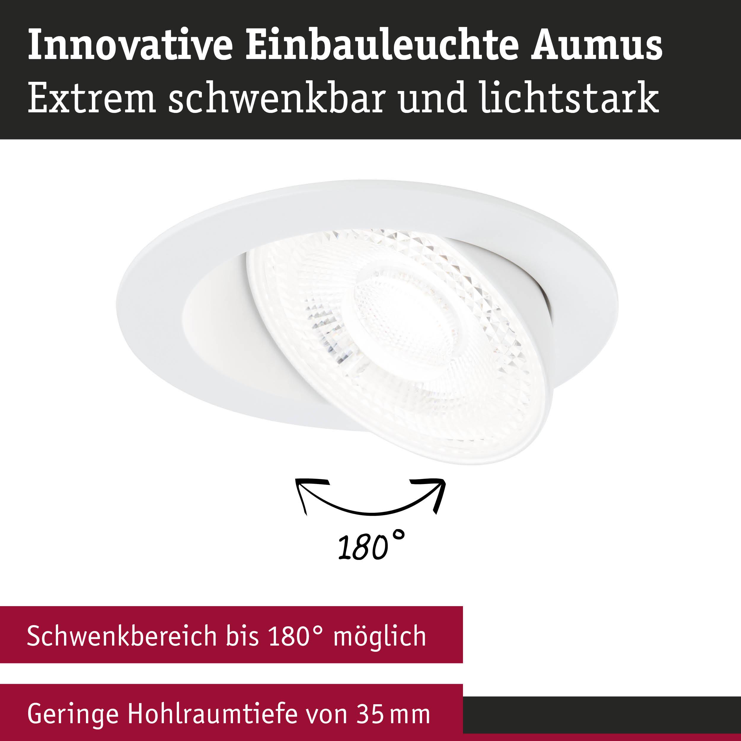 Weiße Einbauleuchte Aumus mit schwenkbarem LED-Spot und 180° Drehbereich für flexible Beleuchtung