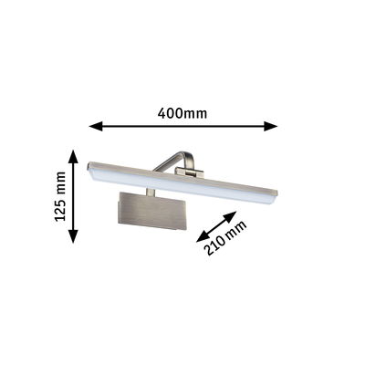 Matte brushed aluminum wall light in silver with LED and dimensions 400x125x210 mm